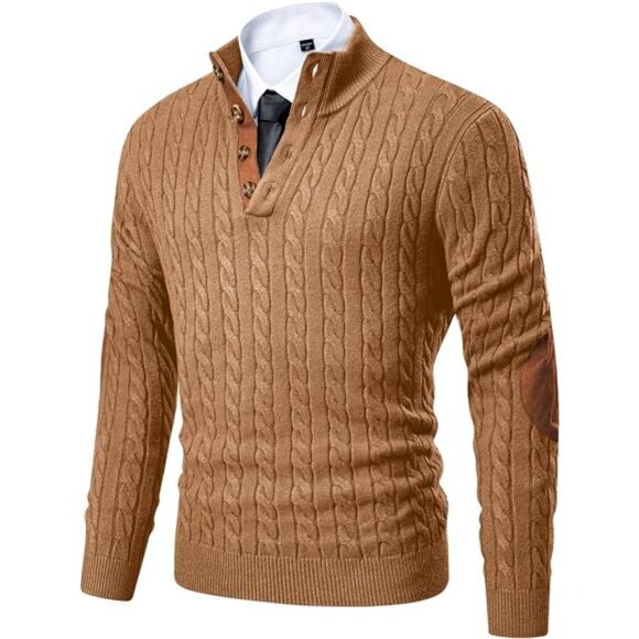 NEW Men's Cable Knit Pullover Sweater Casual Long Sleeve Stand Collar - Picture 6 of 6